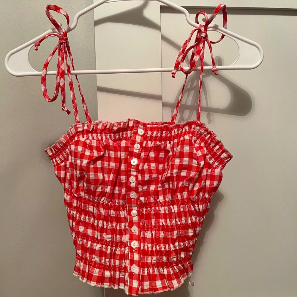 Red and white Plaid Tank; Small; adjustable straps; Bought at Cattivo